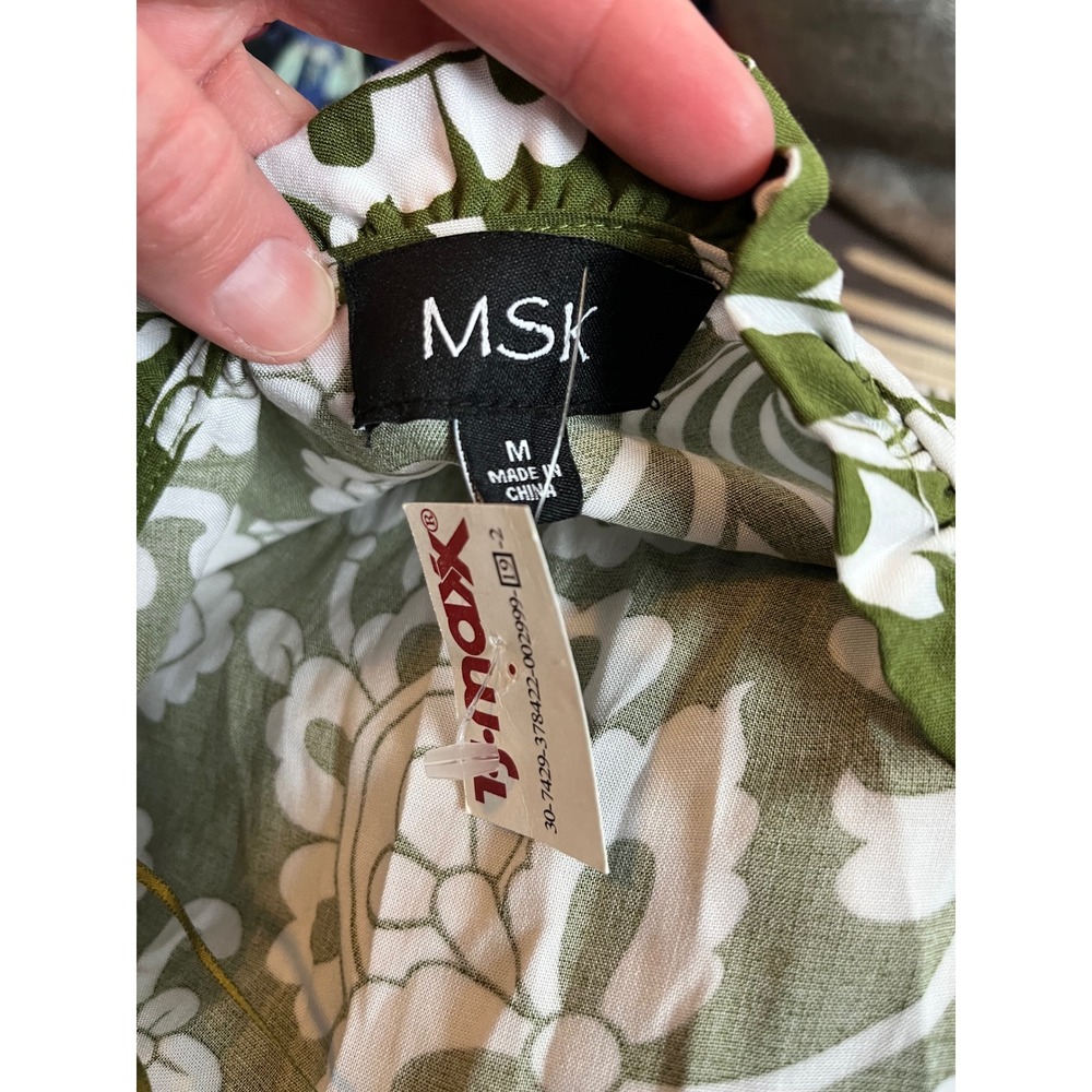 MSK Womens Pesto Green Floral Paisley Tiered Maxi Dress Smocked Waist Size M NEW - Picture 2 of 4